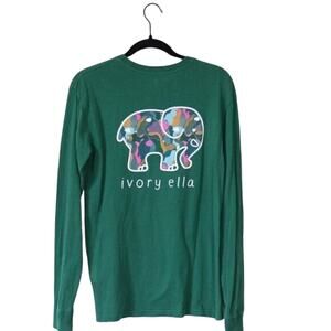 Women's Ivory Ella Green Long Sleeve Crew Neck Shirt Elephant XXS RUNS BIG